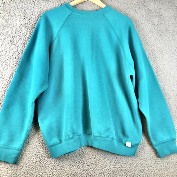 Vintage 70s 80s Discuss Sweatshirt XL Teal Green Blank Crewneck Pullover USA - Picture 1 of 6